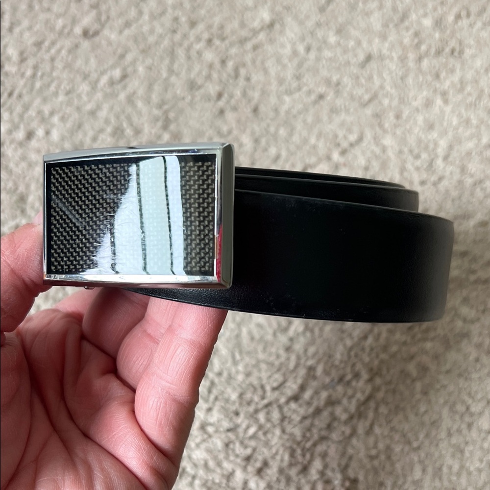 Black Leather Belt with Silver Buckle